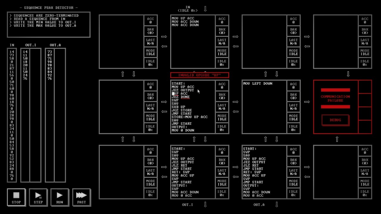 Sequence Peak Detector Part 2 - Programming Puzzles - TIS-100 - Ep 8